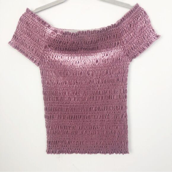AEROPOSTALE | Dusty Purple Off the Shoulder Smocked Velvet Top Women’s Size M - Picture 7 of 8